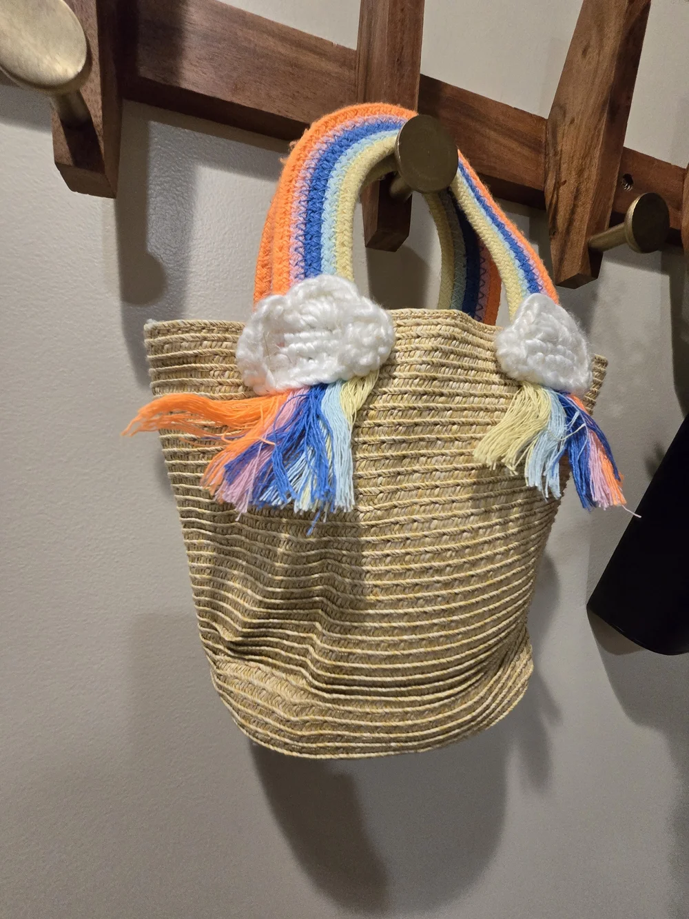 🐈‍⬛️Cat & Jack Rainbow Handle Straw Tote with Cloud Accents And Rainbow Craft
